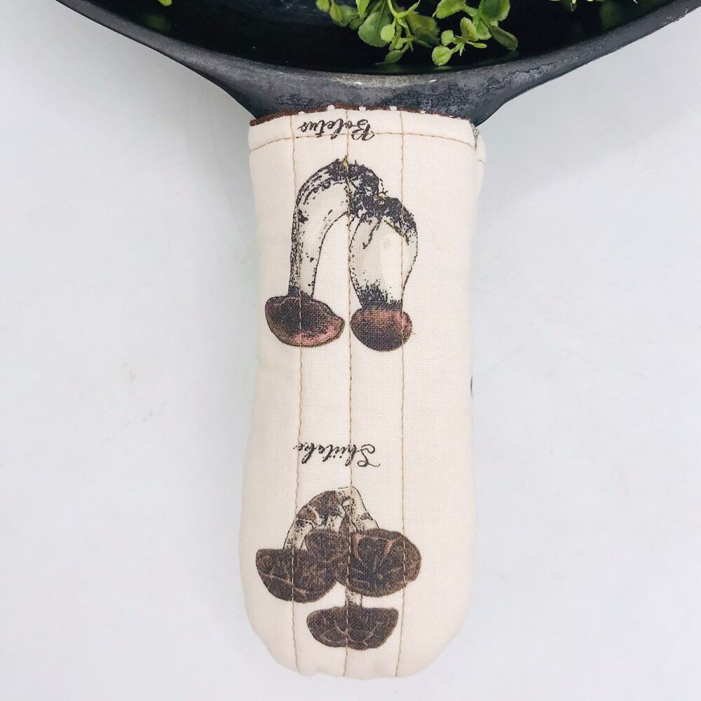 Stocking Stuffer Lot of 3 Cast Iron Pan Handle Potholder Cotton Mushrooms
